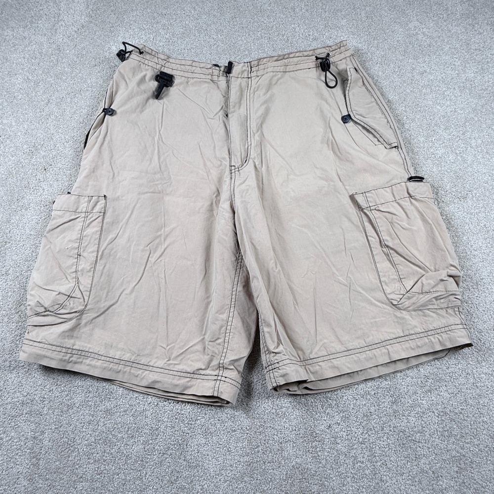 Plugg Cargo Shorts Mens 35 Tan Excellent Tech Bungee Waist Utility Khaki